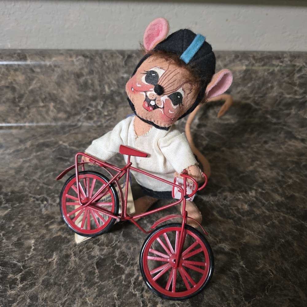 Annalee 1995 7" Bicycle Mouse with Red Bicycle, Poseable